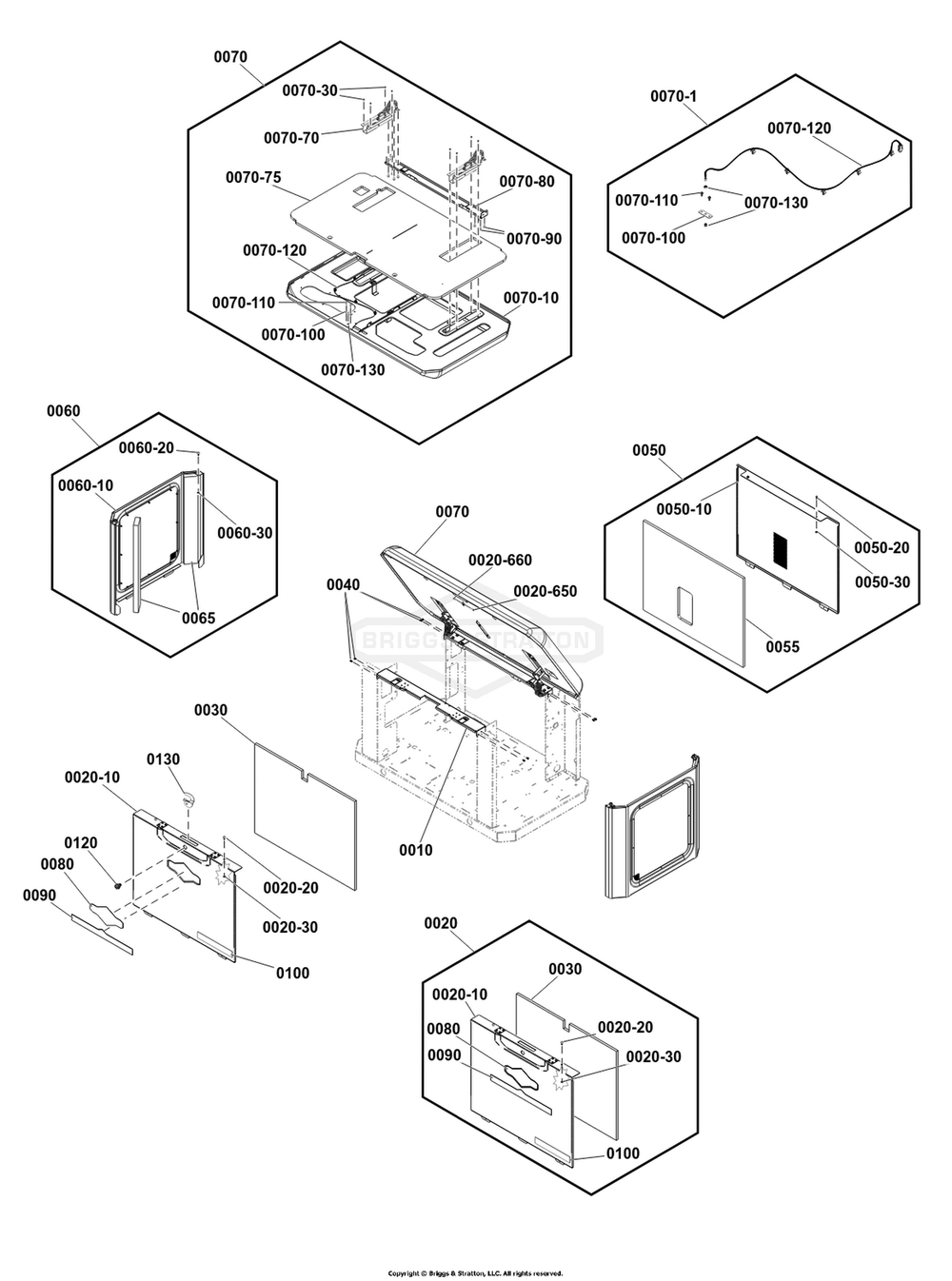Enclosure Group Diagram and Parts List for 040806-00  Briggs and Stratton Generator
